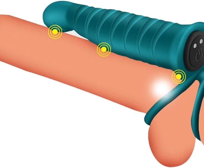Dual Penetration Silicone Vibrating Dildo with Penis Ring Strap-On Anal Sex Plug Dildo Vibrator with Cock Rings for Men Couples Enhance Sex Toys