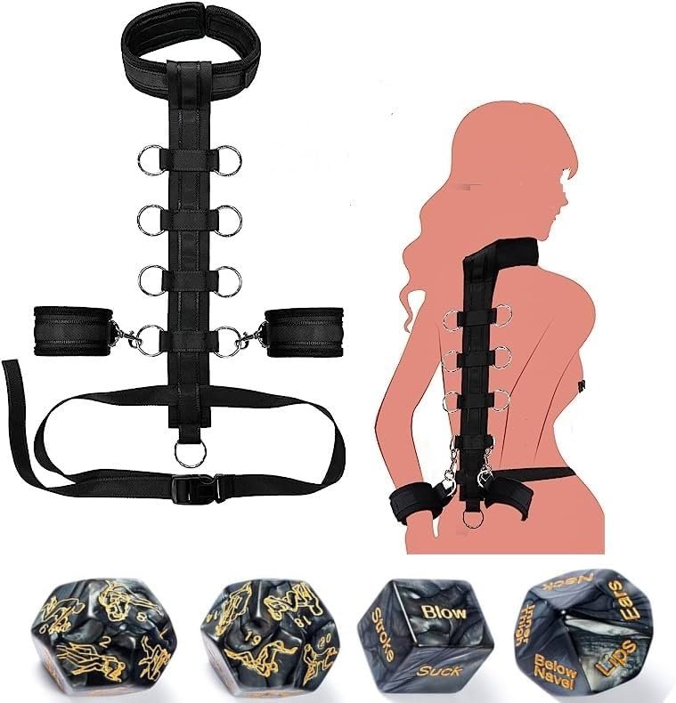 Sex Resistant Tie Ups for Handcuff Neck to Wrist Handcuffs Bondage Bed Ties Restraints Sex King Bed Straps with 4pcs Black Sex Dice Set Sex Toy for Couples Sex Furniture for Bedroom Sweater L07