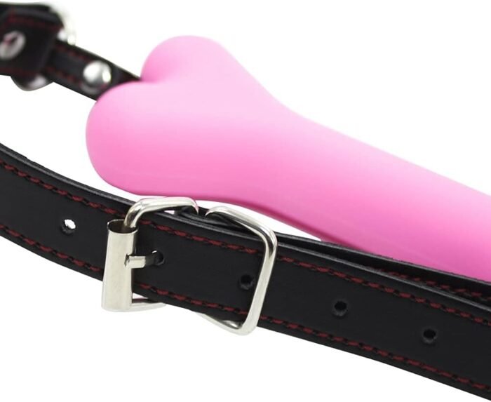 Romi Bondage Silicone Leather Dog Bones Gag Mouth Pet Bone Bite Ball Gag BDSM Fetish Slave Restraints Sex Toys (Pink) - Image 3