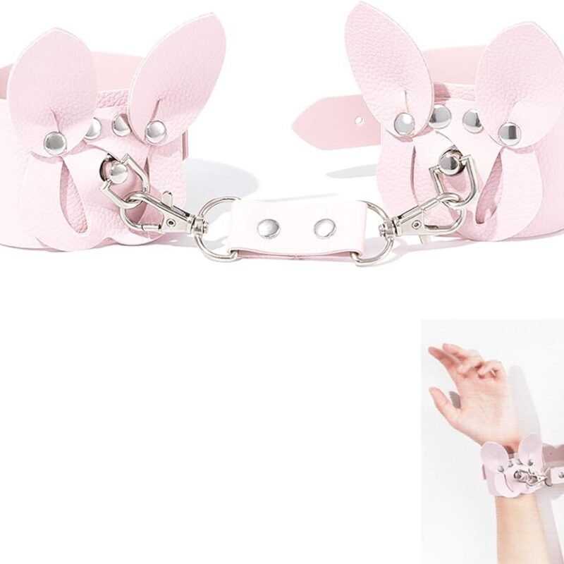 Pink Sex Straps Leather Handcuffs Adjustable Wrist Restraints Bed Sexual Hands Cuffs Set BDSM Sex Toys for Adult Couples Role Play Games