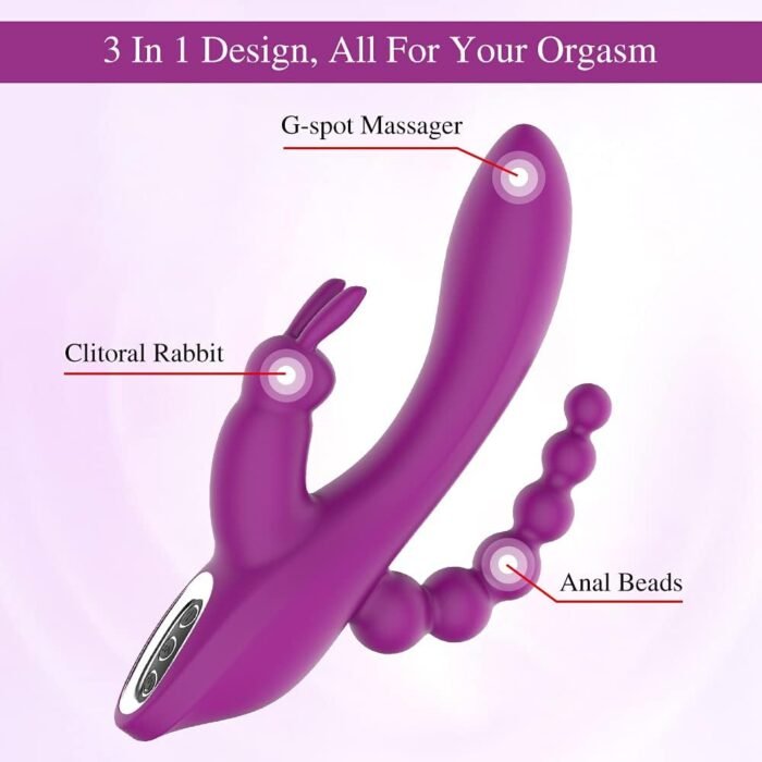 3 in 1 G-Spot Rabbit Anal Dildo Vibrator Adult Sex Toys with 7 Vibrating Modes for Women - Adorime Silicone Waterproof Rechargeable Clitoris Vagina Stimulator Massager Sex Things for Solo or Couples - Image 4