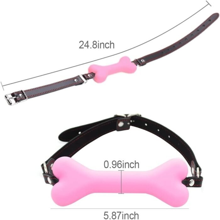 Romi Bondage Silicone Leather Dog Bones Gag Mouth Pet Bone Bite Ball Gag BDSM Fetish Slave Restraints Sex Toys (Pink) - Image 2