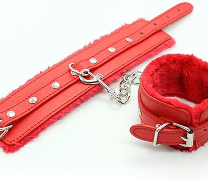 1 Set Red Soft Leather Bangles Hand-Ankle Cuffs Bracelet Fuzzy Hand Cuff Set for Adults Bedroom Hand Cuffs for Women Couples Sex Fluffy Fuzzy Handcuff Bracelet - Furry Hand Cuffs Hoodies Yoga