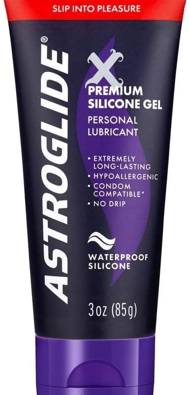 Astroglide Silicone Lube (3oz), X Premium Gel Personal Lubricant for Vaginal and Anal Sex, No Drip Stay-Put, Long-Lasting for Men, Women and Couples, Waterproof for Water Play