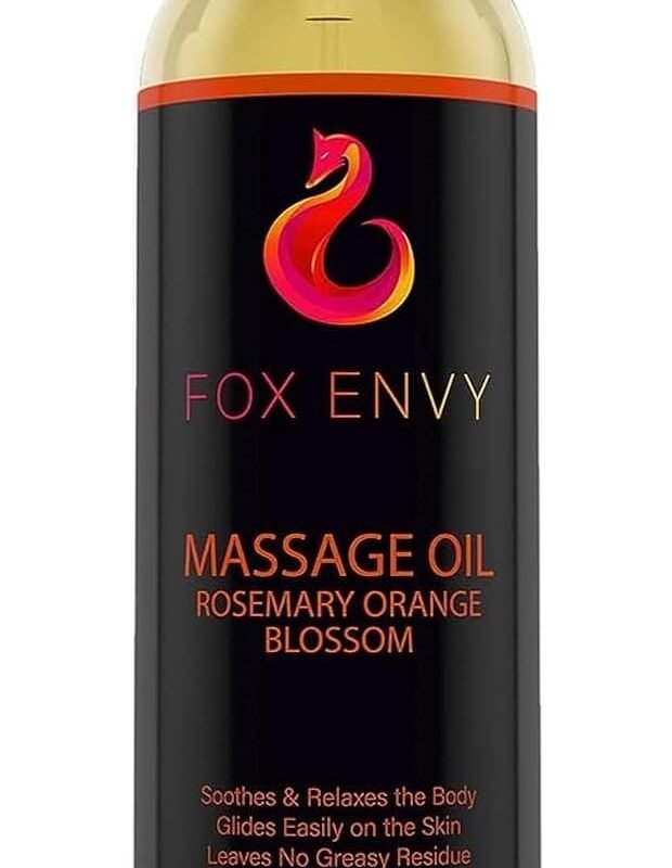 Massage Oil for Couples, Women & Men (1 Bottle, 8 fl oz) - Fox Envy Orange Blossom with Rosemary Scented Sensual Oil with Coconut Oil & Jojoba Oil - Enhances Stimulation for The Body & Muscles