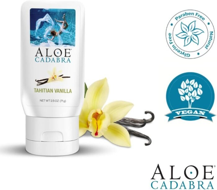 Aloe Cadabra Flavored Personal Lubricant and Vaginal Moisturizer, Organic Edible Aloe Lube for Men, Women and Couples, Non-Staining, pH Balanced, Toy Compatible (Tahitian Vanilla, 2.5 Ounces, 1 Pack) - Image 4
