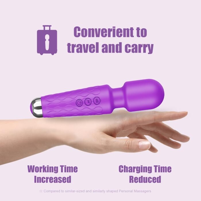 Personal Massager - Handheld Wand Feature, Quiet & Waterproof - 20 Speeds 8 Patterns Cordless Vibrating for Neck, Back Pain, Tension Relief & Sports Recovery - Purple - Image 2