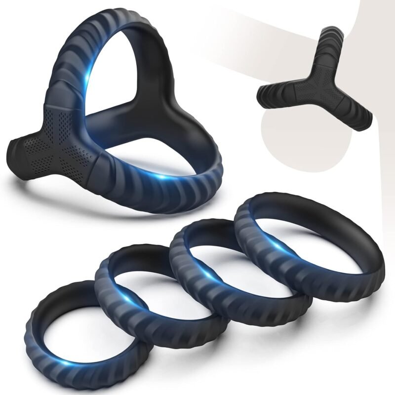 Dovelo Penis Rings Set, 5 Different Sizes Silicone Cock Rings for Couple Sex Toys, Adult Sex Toys for Men - Black