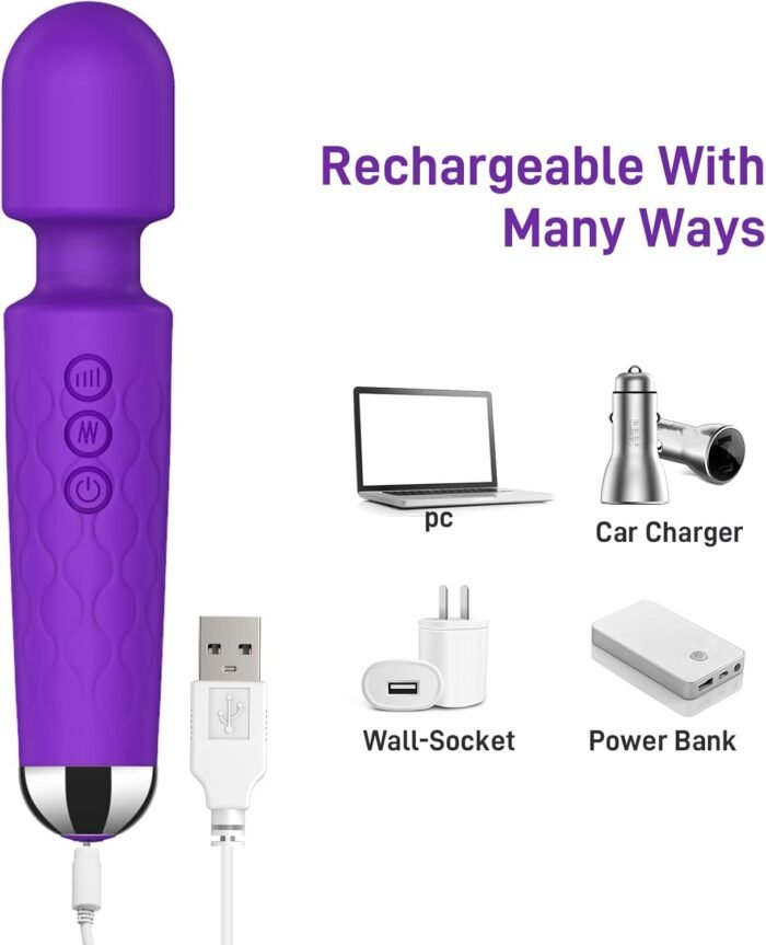 Vibrator for Women, Rechargeable Personal Wand Massager, G Spot Clitoris Stimulation, 20 Vibration Modes & 8 Speeds, Water-Resistant Quiet Sex Toy for Her (Purple) - Image 4