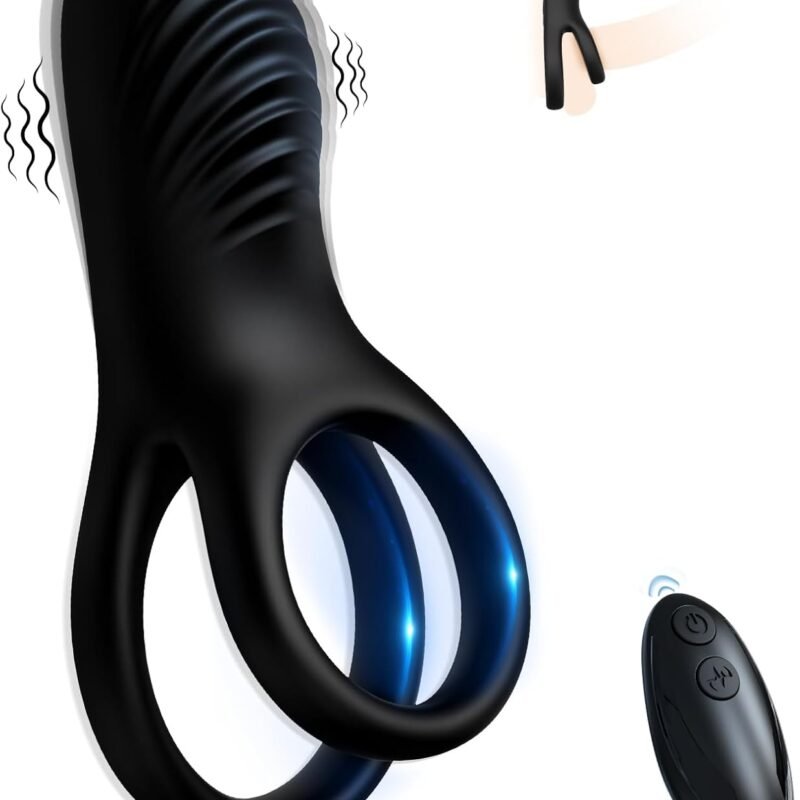Vibrating Cock Ring with Clitoral Stimulator, Silicone Penis Ring Vibrator with 9 Vibration Modes, Rechargeable Adult Sex Toys & Games, Clit Vibrators for Men, Women, Couples, Black