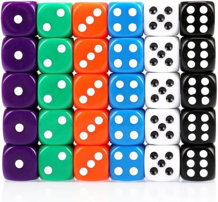 Dice Set 30PCS - 6 Sided 16mm 6 Colours Spot Game Dice Set for Smoother Rolling No Harmful Materials Rounded Edges