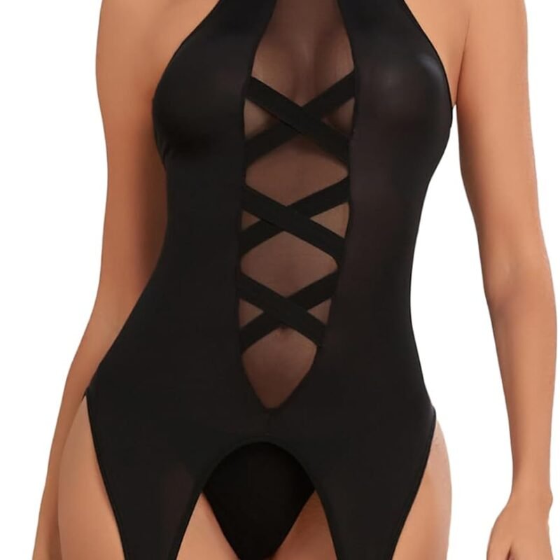 Ladies & Men's story Women Sexy lingerie Cami Garter Lace Up Basque Set with Panty