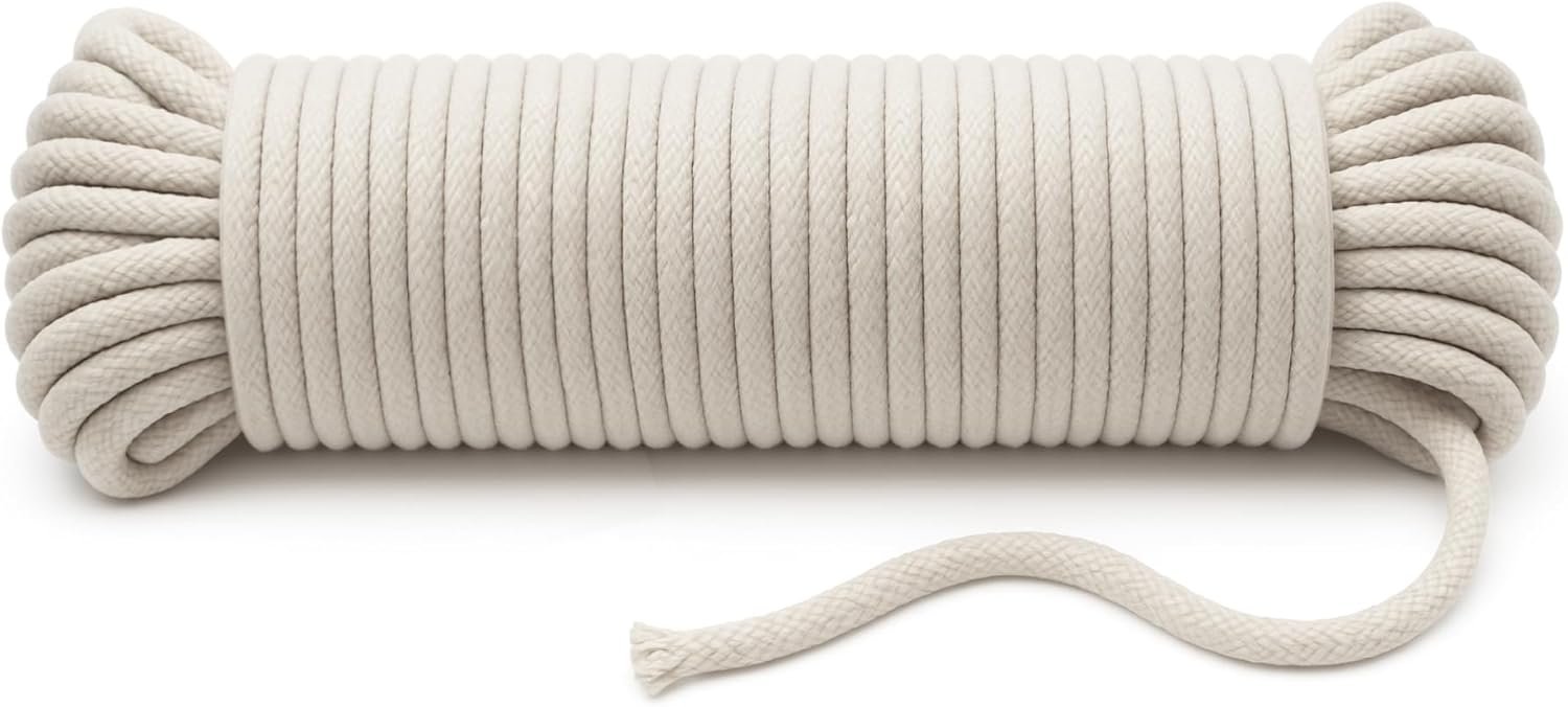 100 ft Braided Cotton Rope Clothesline 4 mm | Heavy Duty, High Strength, Shock Absorbing Cord for Tie-Down, Swinging, Camping & DIY Projects