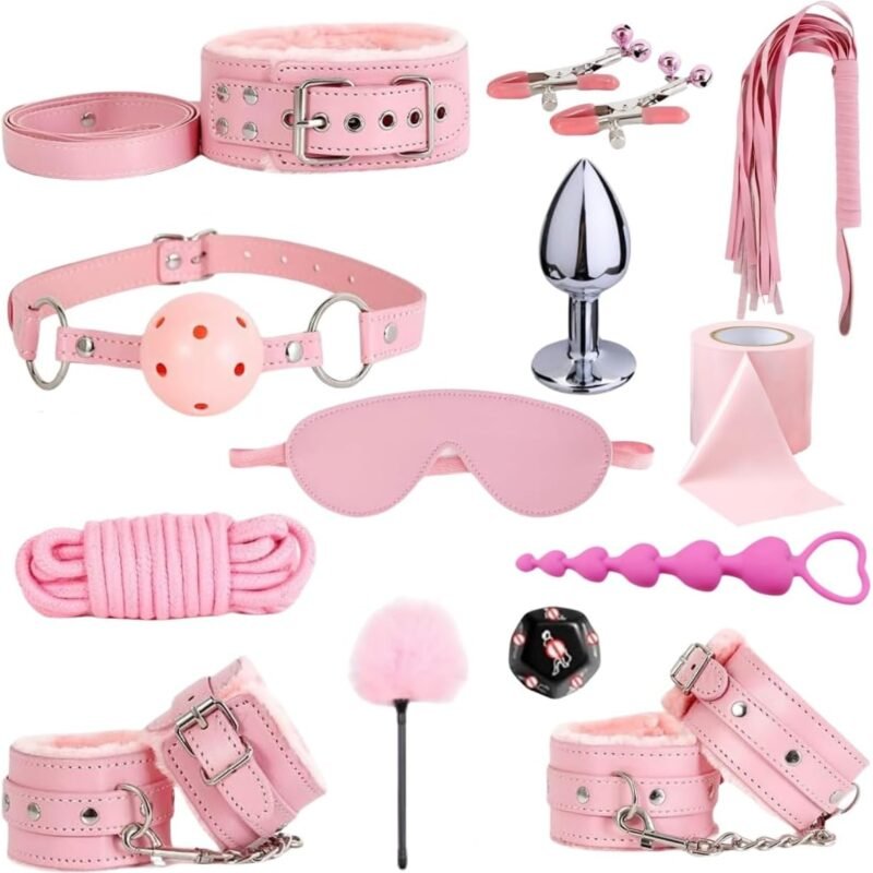 BDSM Restraints Bondage Kits 13 Pcs Sex Toys for Beginner Handcuffs Ankle Cuffs Collar Blindfold Anal Toys Play Adult SM Games for Couples