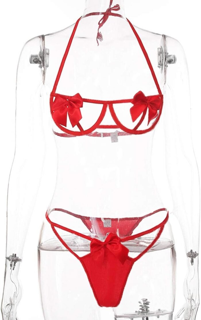 Kaei&Shi Present Bow Lingerie,Christmas Holiday Bra And Panty Set,Sexy Valentines Lingerie Sets Birthday Anniversary Boudoir - Image 6