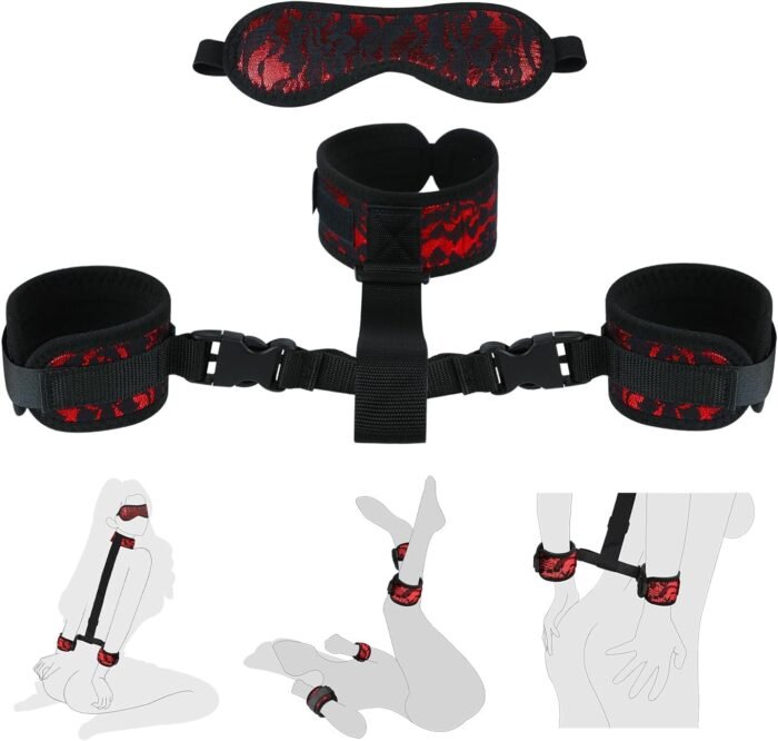 Wrist and Ankle Cuffs for Adult Play Sex Tied Up Handcuffs Tools for Women Sweatshirt Sex Furniture Hand Cuff Sex Restraints Bondage Kit Toys for Women Sex Tie Downs Under Mattress for King Bed FRC7 - Image 4