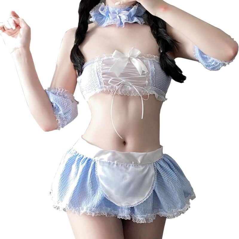 SNOMYRS Maid Outfit Sexy Anime Cosplay Kawaii Lolita Maid Lingerie Costume Lace Bikini Outfit Bra and Mini Skirt Set