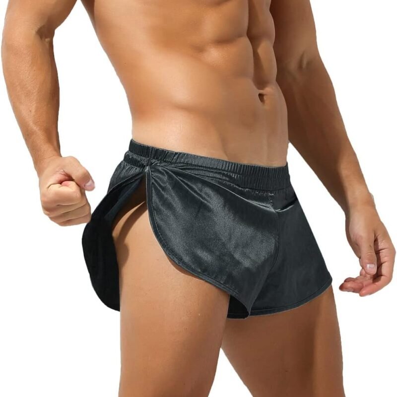 Rexcyril Men's Boxer Jockstrap Sexy Underwear, Silky Satin Split Side Gym Running Active Shorts