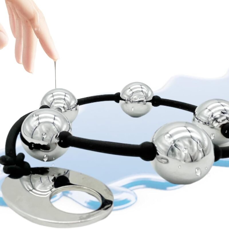 Metal Anal Beads Anal Butt Plug with 5 Anal Balls Anal Beeds Dilator with Pull Ring Prostate Massager SM Fetish Weight Vaginal Balls Trainer Anal Toys Sex Games for Men Women Couples Sexual Pleasure