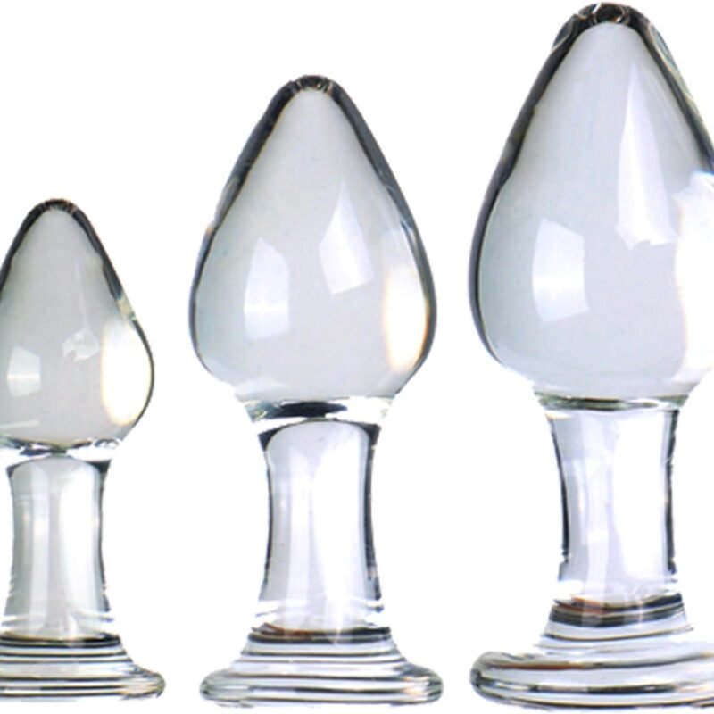 3Pcs Crystal Glass Anal Butt Plug Set - Small, Medium and Big Glass Butt Plug Anus Training Kit Sex Glass Anal Plug Masturbation Sex Slave Abuse Sex Toys for Women Men Couples Lover