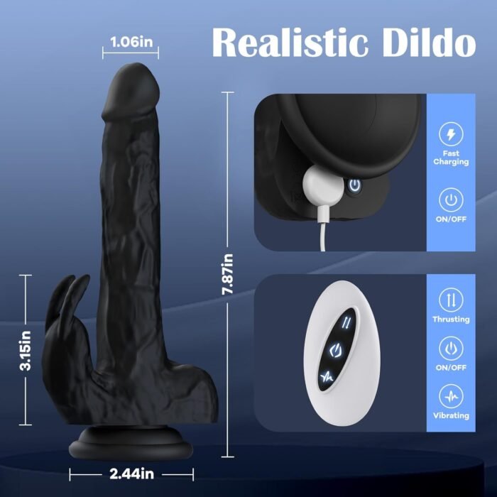 Black Thrusting Dildo Vibrator Sex Toys for Women, Gepoch Realistic Dildos for G Spot Anal Stimulation with 10 Thrusting and Vibration Modes, Remote Control Vibrator with Cup Suction Dildos Adult Toy - Image 7