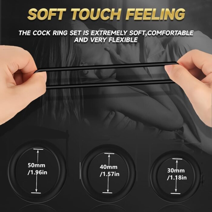 Penis Rings Set with 3 Different Sizes Cock Rings for Erection Enhancing, Long Lasting Stronger Adult Sex Toy, Soft Stretchy Silicone Cock Ring for Men Couple Sexual Pleasure Enhancing, Black - Image 2