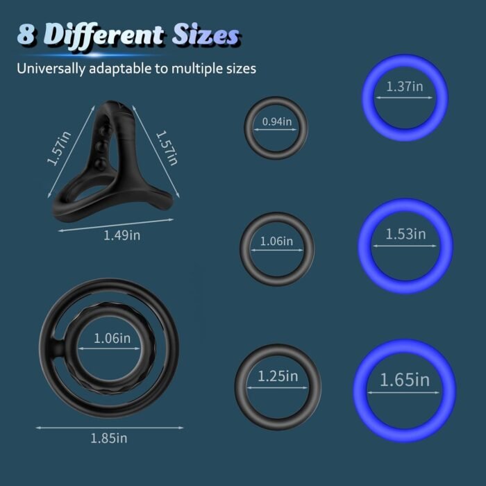 Cock Penis Ring Set with 8 Different Sizes, Silicone Cock Penis Rings for Penis Erection Enhancing, Sex Longer Lasting Stronger, Male Soft Stretchy Adult Sex Toys for Men or Couples Pleasure - Image 6