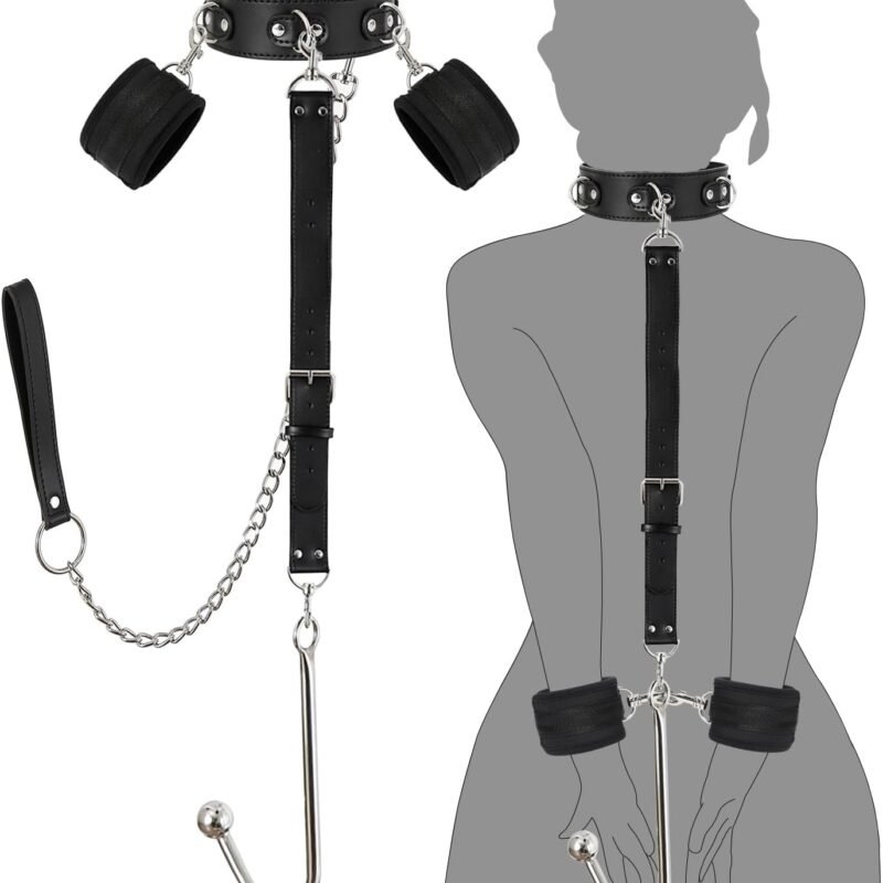 Bondage Collar Anal Hook Sex Leash Bondage Harness Set with Adjustable Handcuffs & Chain Leash Collar SM Adult Toys Sex Game Accessories (New Anal Hook Set)