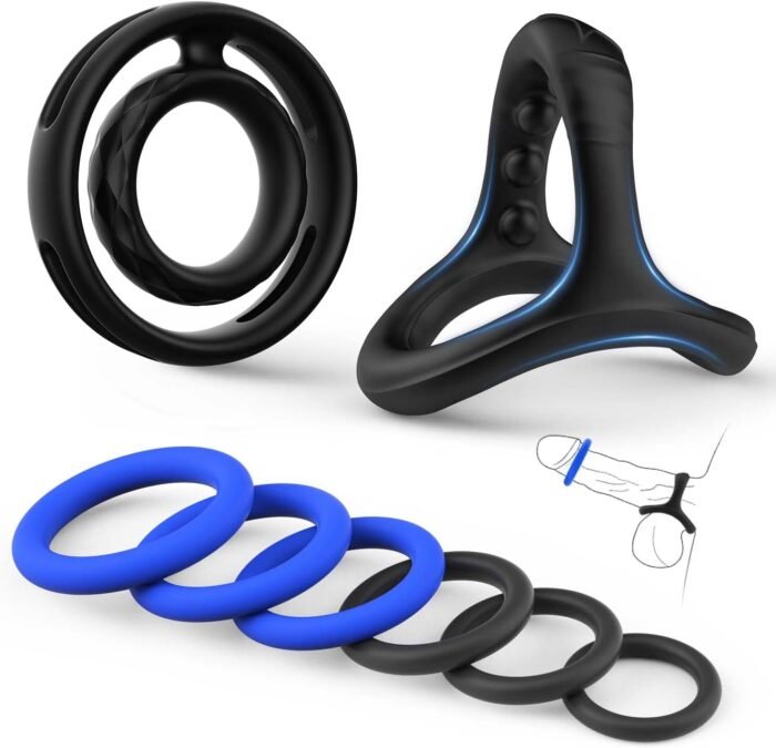 Cock Penis Ring Set with 8 Different Sizes, Silicone Cock Penis Rings for Penis Erection Enhancing, Sex Longer Lasting Stronger, Male Soft Stretchy Adult Sex Toys for Men or Couples Pleasure