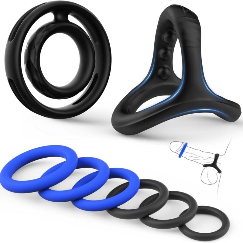 Cock Penis Ring Set with 8 Different Sizes, Silicone Cock Penis Rings for Penis Erection Enhancing, Sex Longer Lasting Stronger, Male Soft Stretchy Adult Sex Toys for Men or Couples Pleasure