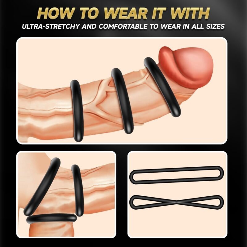 Penis Rings Set with 3 Different Sizes Cock Rings for Erection Enhancing, Long Lasting Stronger Adult Sex Toy, Soft Stretchy Silicone Cock Ring for Men Couple Sexual Pleasure Enhancing, Black