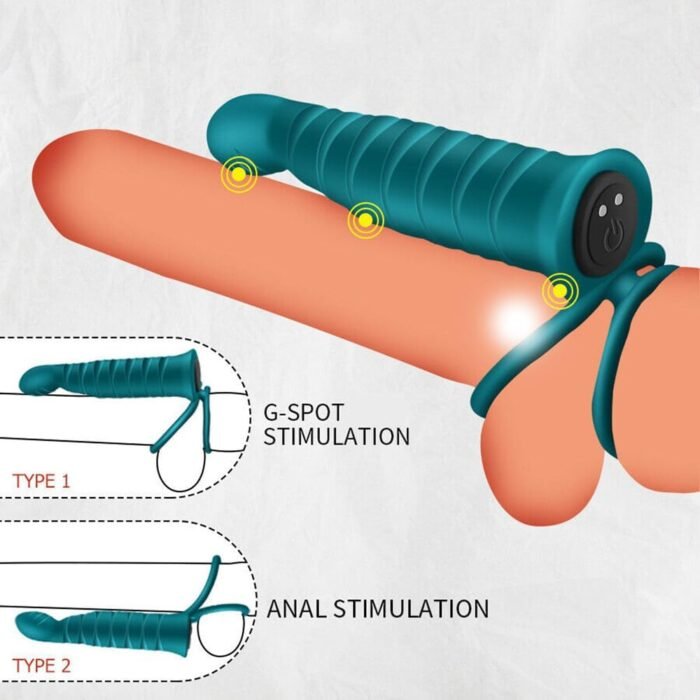 Dual Penetration Silicone Vibrating Dildo with Penis Ring Strap-On Anal Sex Plug Dildo Vibrator with Cock Rings for Men Couples Enhance Sex Toys - Image 7