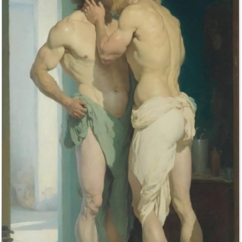 ACYYQWE Erotic Gay Poster of Gay Man Kissing at Bathroom Door Wall Decor Art Metal Tin Poster Modern Home Decor Art Metal Poster Home Bar Shop Decorations Vintage Sign Gift 40x30cm