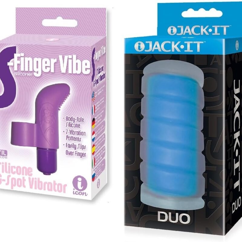 Sex Toy Couples kit of S-Finger Vibe, Purple and Icon Brands Jack-It Duo, Sky Blue