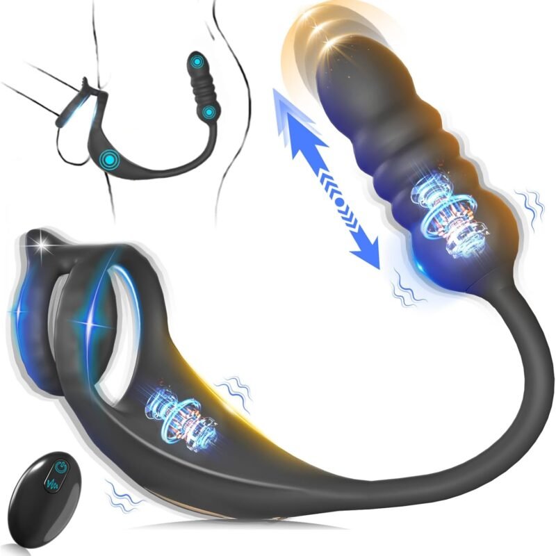 Thrusting Prostate Massager Sex Toy with Vibrating Cock Ring Taint Stimulator, Anal Dildo Vibrator Adult Sex Toys Games, MXUXEN Kinky Remote Control Silicone Anal Butt Plug Trainer Stimulator for Men