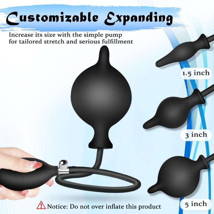 Sex Toys Silicone Inflatable Butt Anal Plug with Pump BDSM Anal Plug Expansion Training Kit Stimulation Anal Pump Plug Buttplug Anal Expert Sex Toy for Men Women Black, 59 cm, Ø 5-10 cm, 1 Piece - Image 2