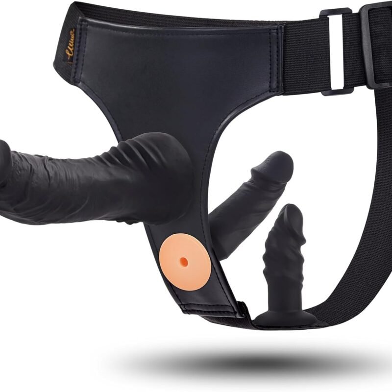 Strap-on Dildo Couple Sex Toys - UTIMI Strap on 3 Removable Realistic Silicone Dildos Wearable Dildo Adjustable Pants G-Spot Stimulator Strapon Harness for Women, Lesbian & Couples Sex Toys, Black