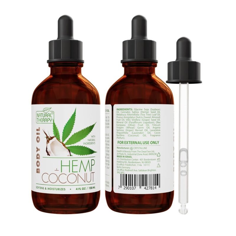 Natural Therapy Sensual Massage Oil for Date Night – Scented Body Oil for Couples with Hemp & Coconut (4 Fl.Oz)