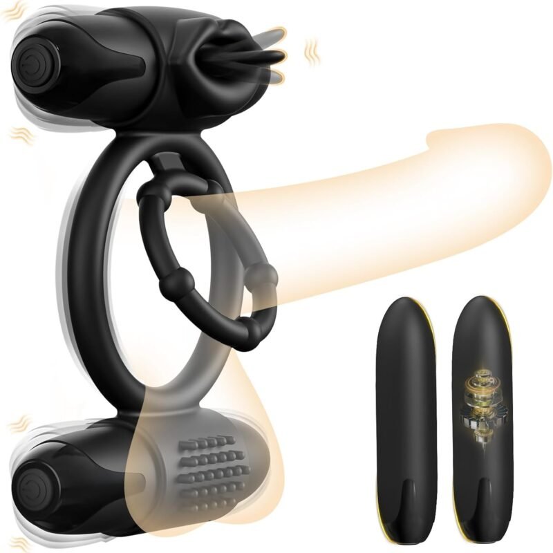 Vibrating Cock Ring with Dual Bullet Vibrators Couple Sex Toys for Clitoral & G-Spot Stimulation, 10 Vibration Modes Penis Ring for Men's Erection Support, Tencoe Premium Adult Toy