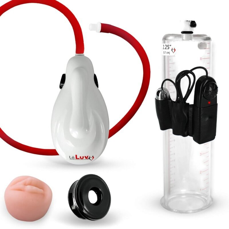 LeLuv White eGrip Electric Handheld Penis Pump with Premium Uncollapsible Hose Bundle with Soft TPR Seal and Soft Donut Seal Vibrating 9 Inch Length x 2.25 Inch Diameter Untapered Cylinder