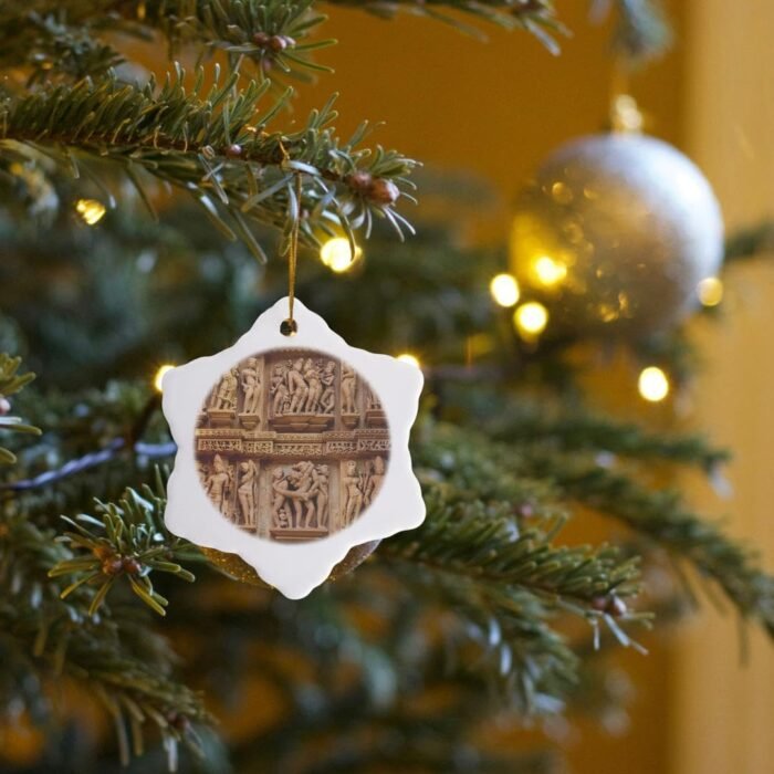 3 inch Snowflake Porcelain Ornament - Erotic carvings of Khajuraho, Madhya Pradesh, India. Temples - Image 7