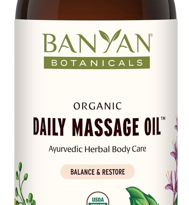 Banyan Botanicals Daily Massage Oil – Organic Ayurvedic Massage Oil – Balancing and Grounding Massage Oil with Organic Ashwagandha and Organic Shatavari – 24 oz – Non GMO Sustainably Sourced