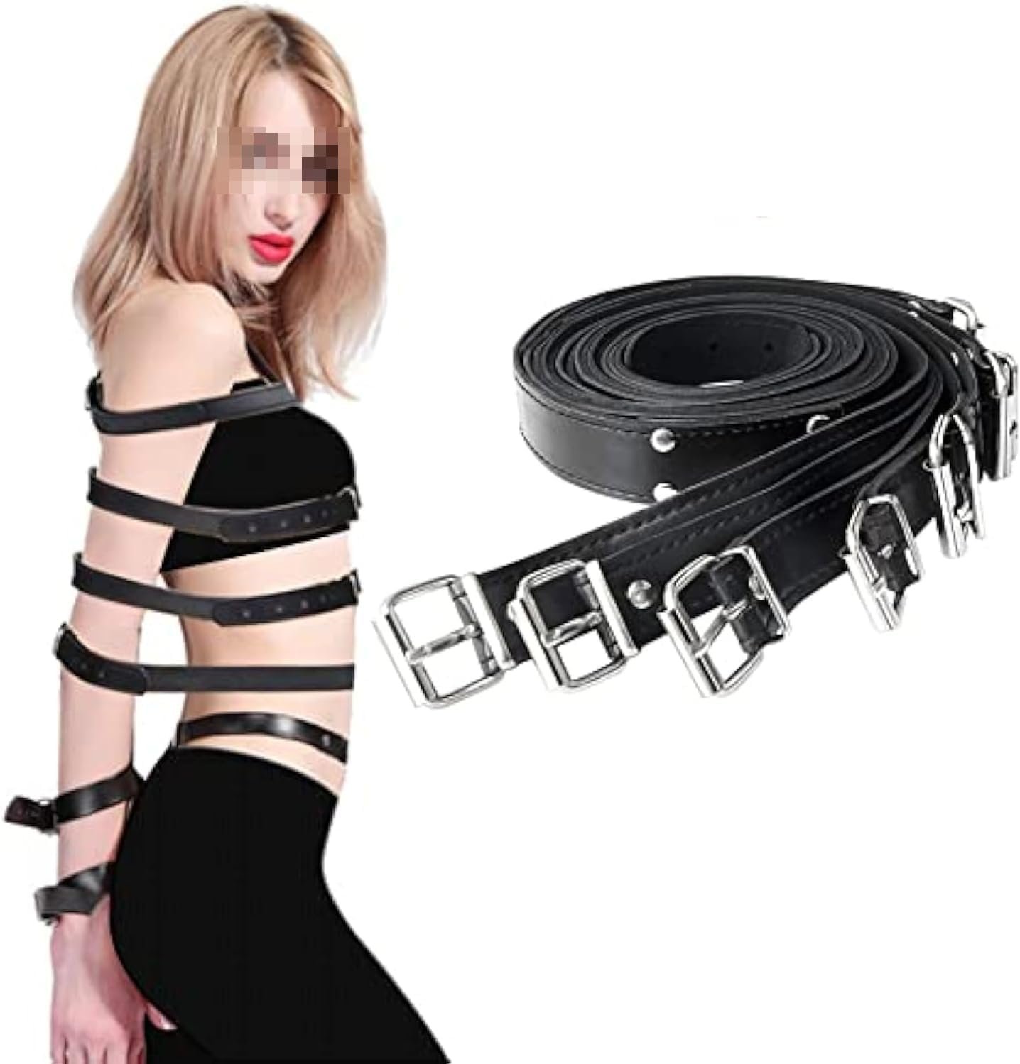 Leather Bondage Set 7 PCS Tie Rope PU Leather Bondage Set Flirt Bondage Rope BDSM Restraints Play Fetish Cosplay Adjustable Bondage Rope for Adult Play
