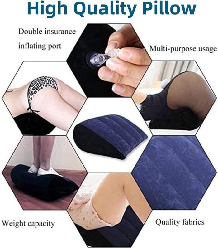 Bed Wedge Pillow, Inflatable Pillow for Couples Soft Portable Positioning Triangle Sofa Pillow Body Positioners Cushion Sweater g5, Medium, Blue - Image 3
