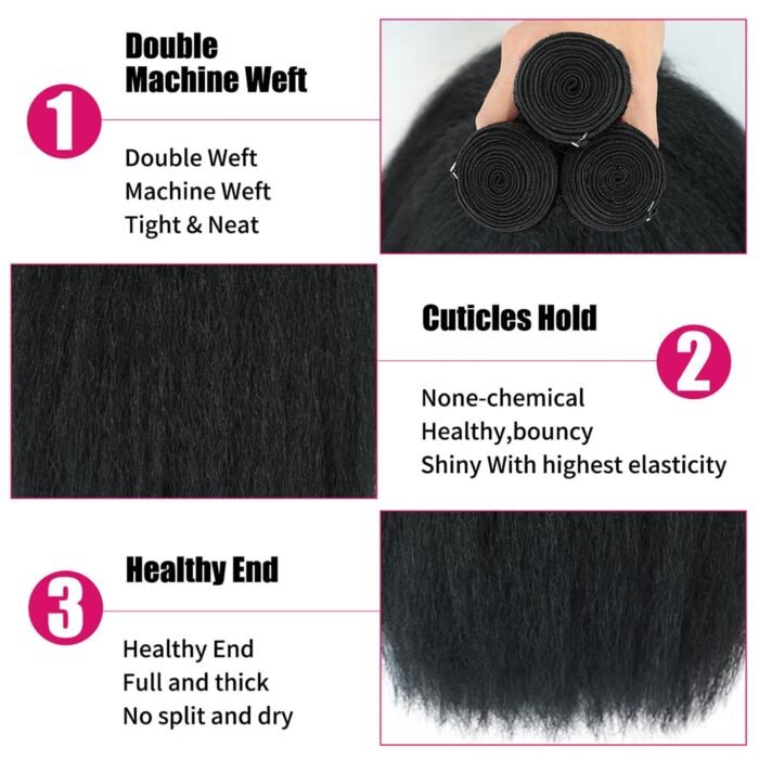 Yaki Straight Bundles Kinky Straight Bundles Human Hair 16 18 20 Inch 3 Bundles 12A 100% Unprocessed Brazilian Natural Black Hair - Image 4