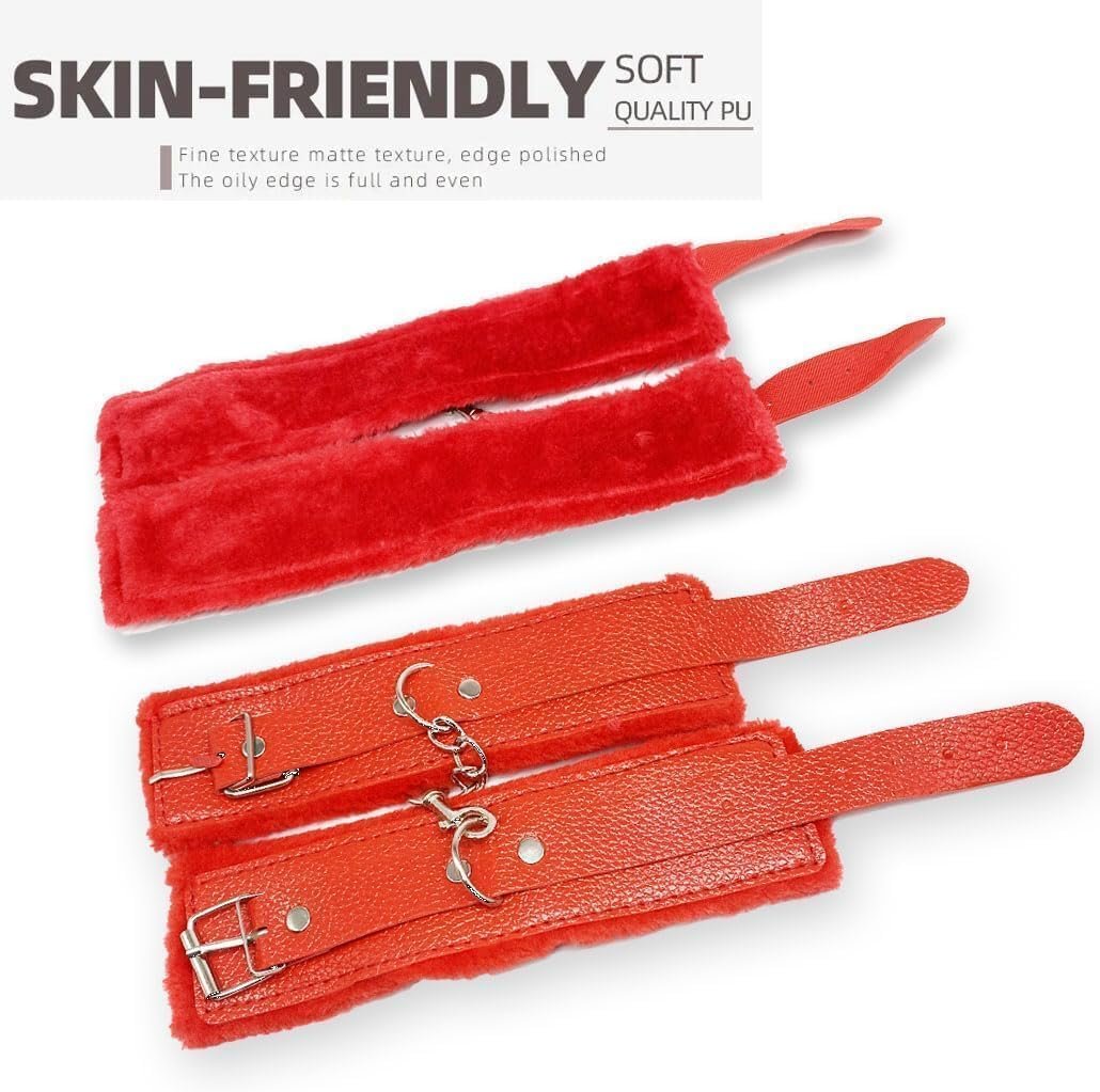 10pcs Restraints Kit for Couples Under King Bed Red Handcuffs and Blindfold for Adults Bedroom Restraints for Bed Straps Adult Play Queen Bondaged Rope Cord & Rope Kit Spreaders Bar for Women Sweater - Image 2