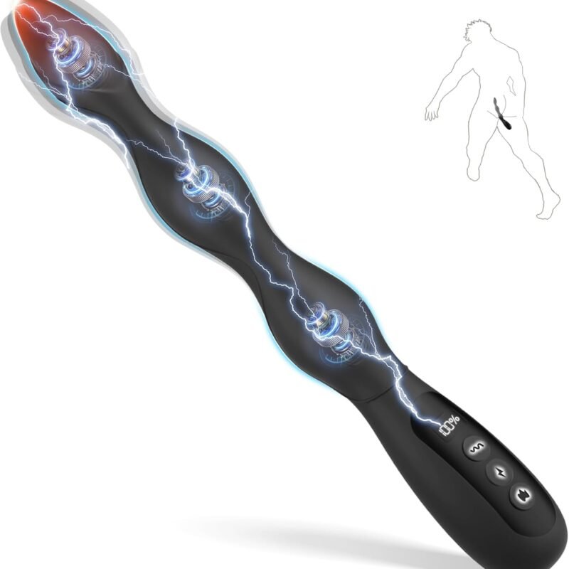 Vibrating Anal Beads Butt Plug Prostate Massager, Estim Anal Vibrators with 5 Electric Shock & 10 Vibrating & 3 Heating Modes, Prostate Stimulator Vibrator Dildo for Men Women Gay