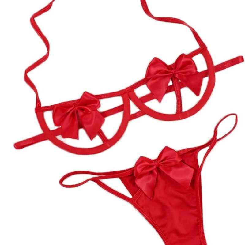 Kaei&Shi Present Bow Lingerie,Christmas Holiday Bra And Panty Set,Sexy Valentines Lingerie Sets Birthday Anniversary Boudoir