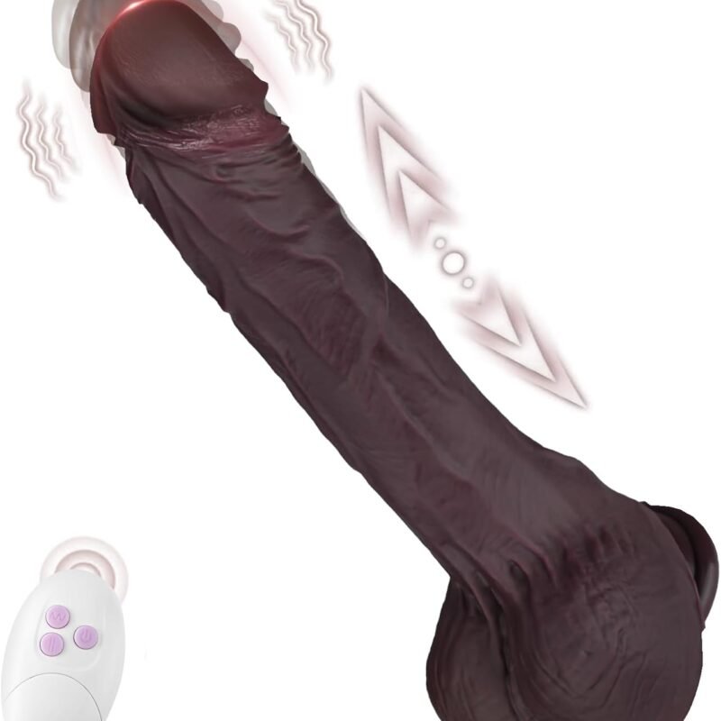 Realistic Thrusting Vibrating Dildo with Suction Cup for Hands-Free,Premium Silicone Penis Dong Vibrator with Remote Control for Vagina,Anal,G-spot Stimulation Adult Sex Toys for Adult (Dark Brown)