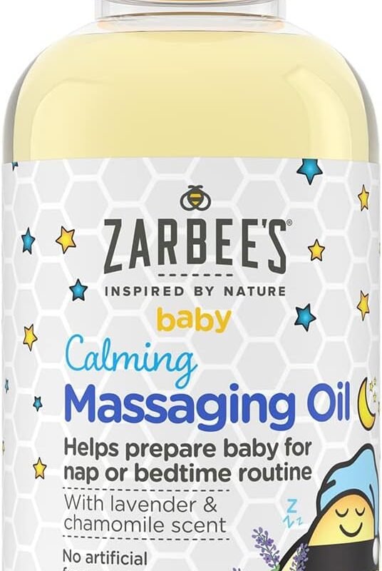 Zarbee's Baby Massage Oil, Calming and Soothing with Lavender and Chamomile to Help Sleep, 4oz Bottle